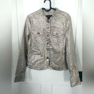 Dana Buchman Women's Snake Skin Print Mock Neck Jacket Tan Size 2 Officecore (D)